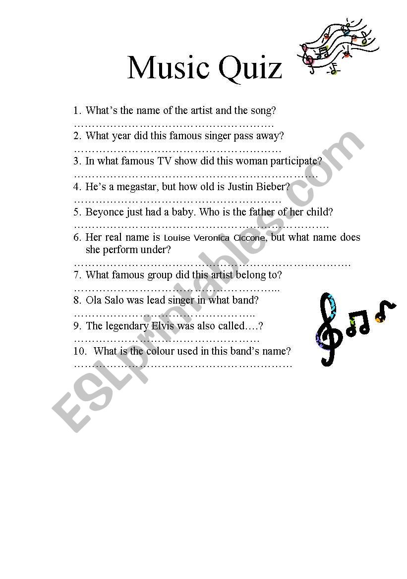 Music Quiz worksheet