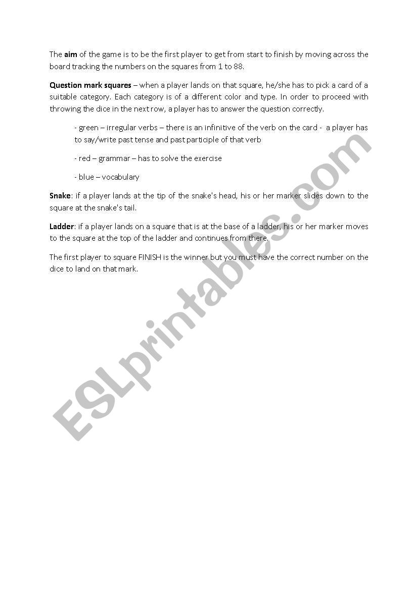 Board game worksheet