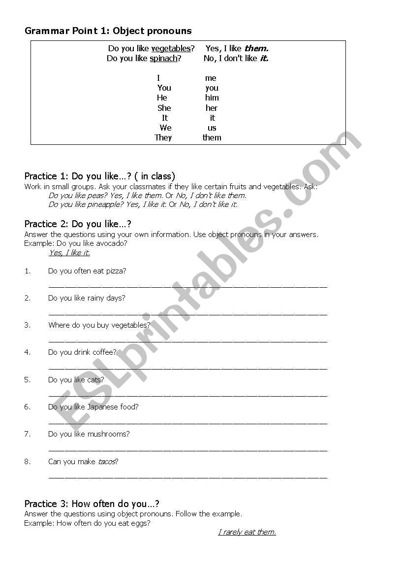 Object Pronouns worksheet