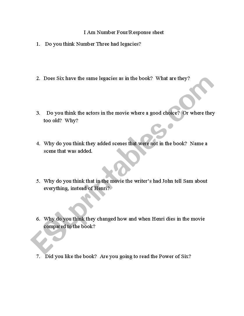I Am Number Four Response form