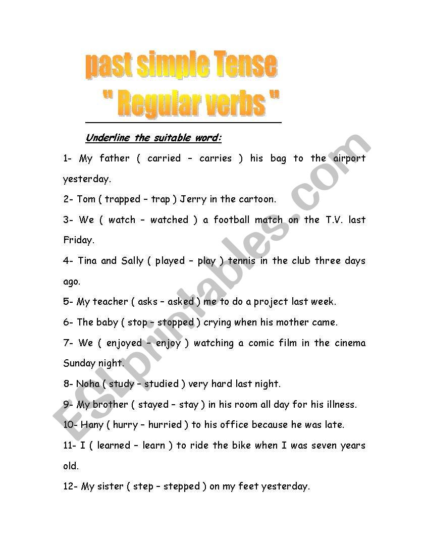 past simple ( regular  verbs )  work sheets 