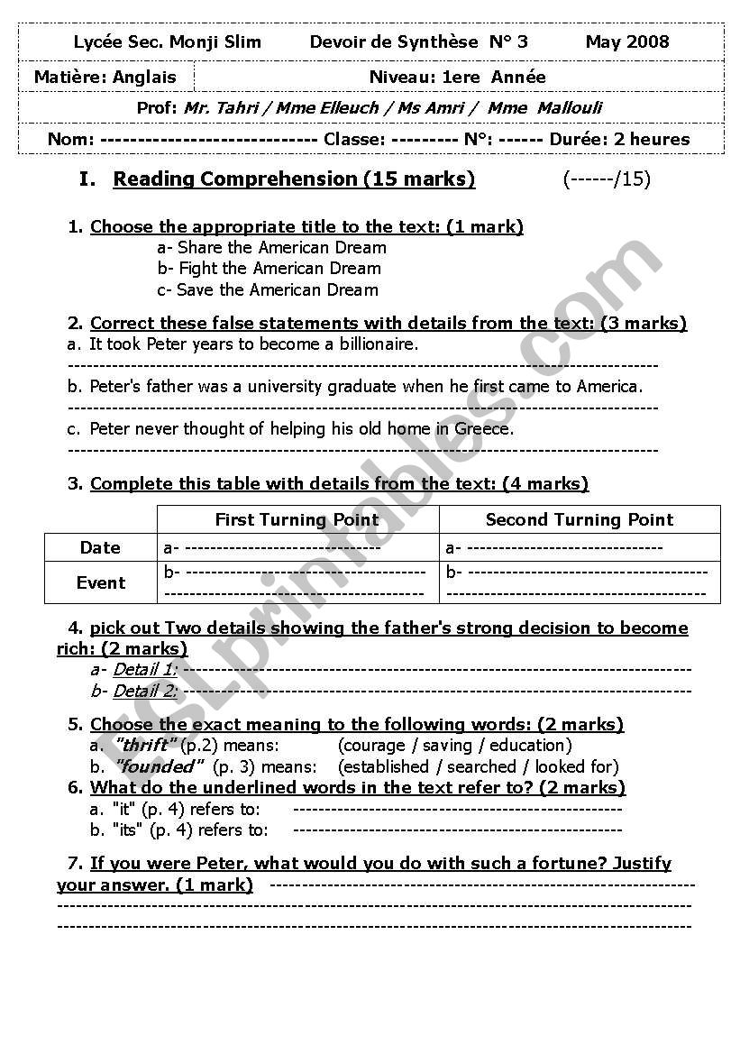 End  term Test N3  worksheet
