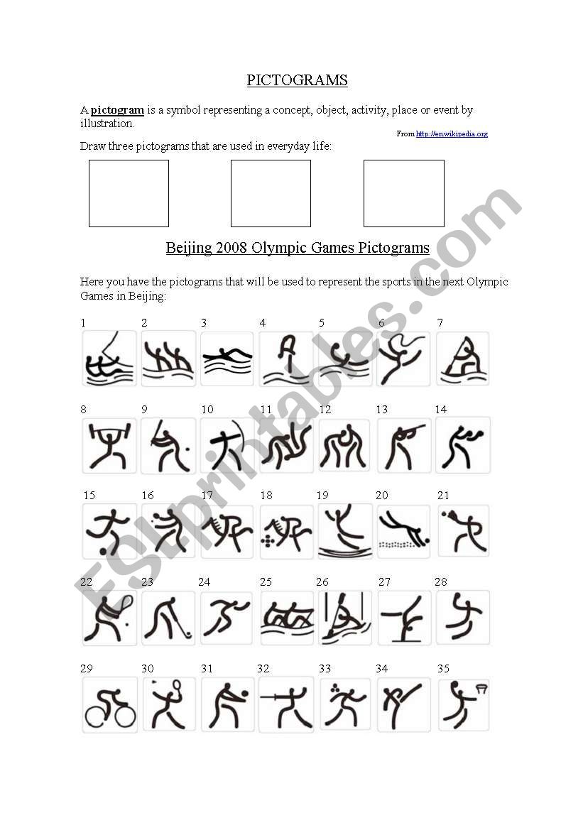 Pictograms and Olympic sports worksheet