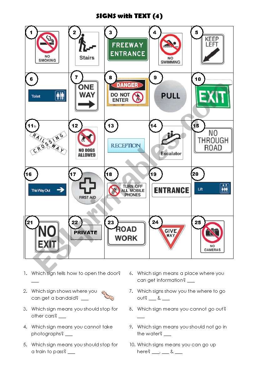 Signs with text 4 worksheet