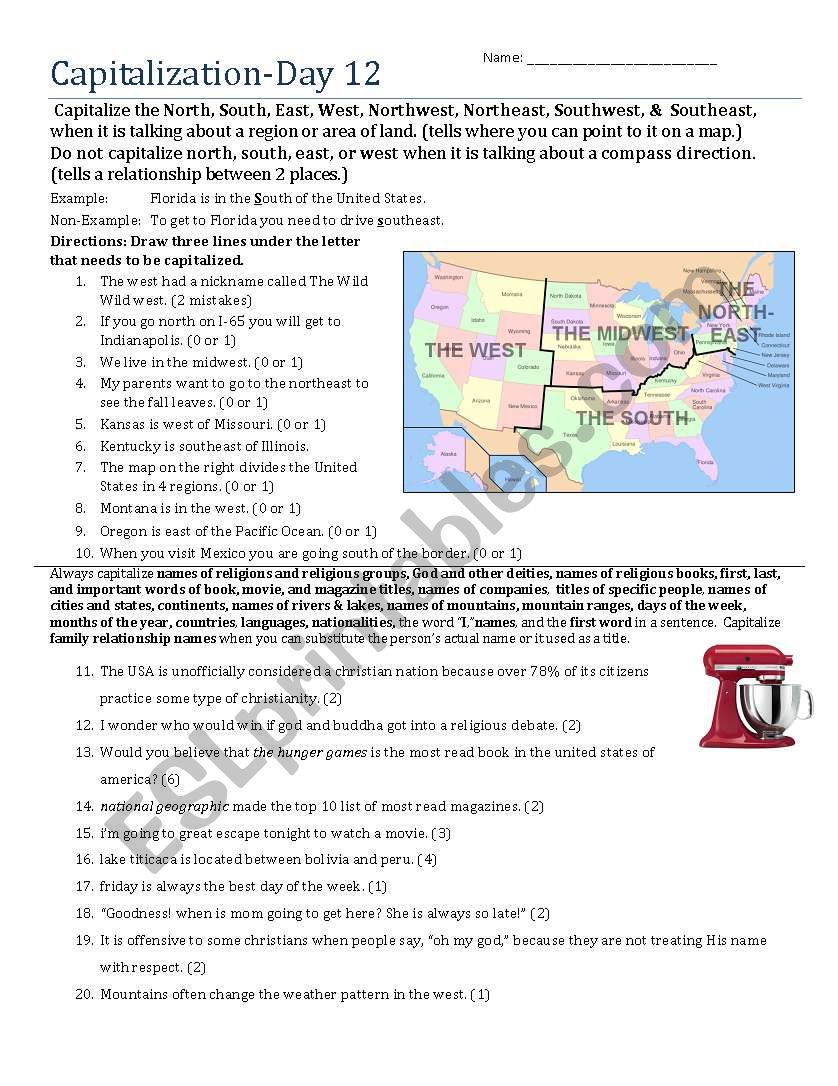 Capitalization- Day 12 (Cardinal Directions)