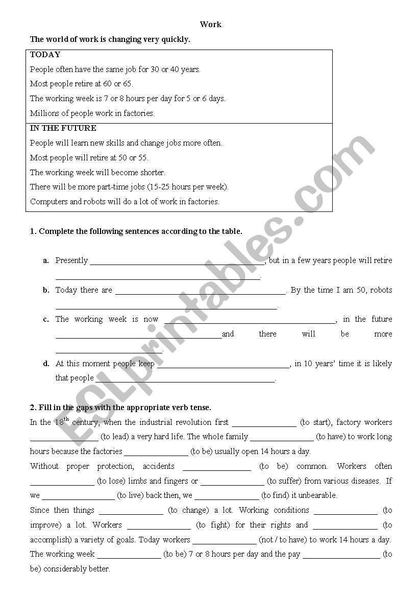 The World of Work worksheet