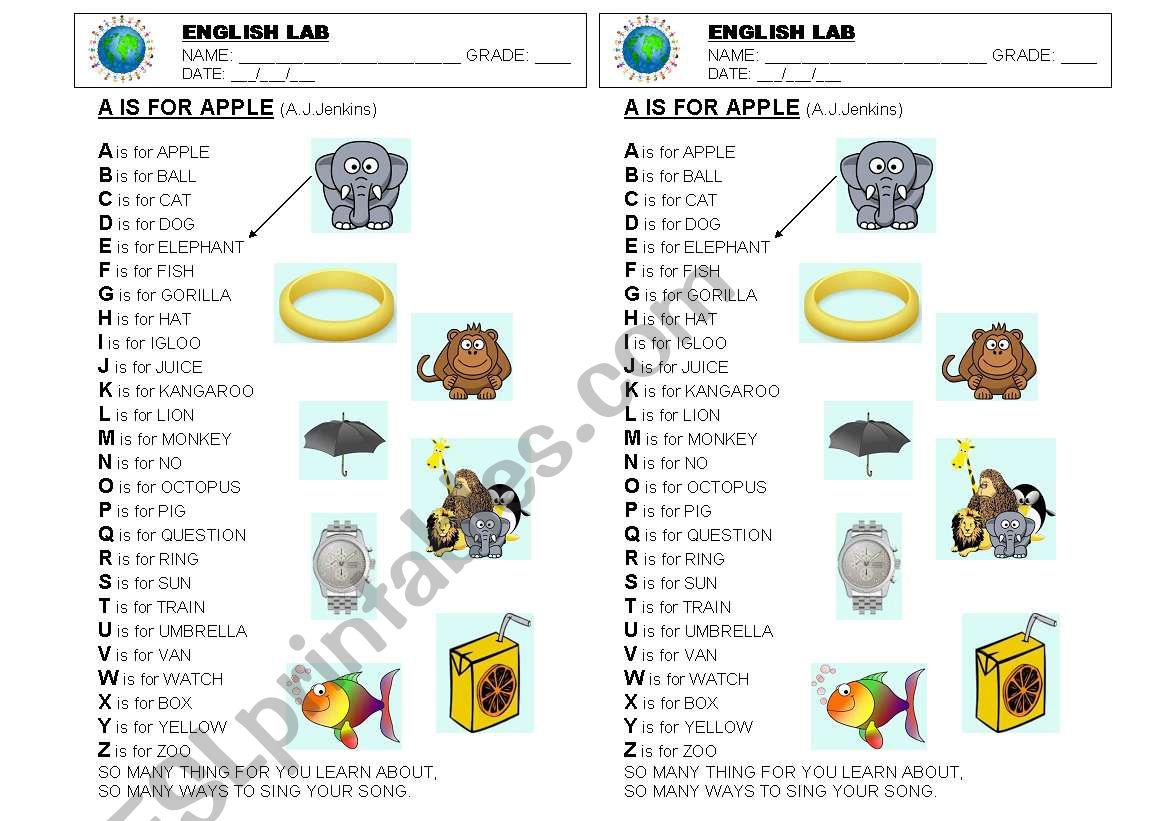 The ABC song worksheet