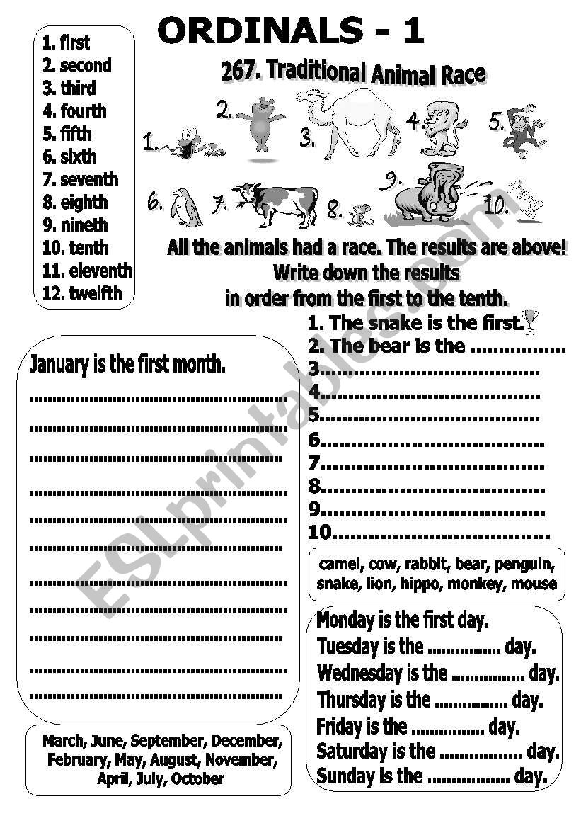 Ordinals worksheet