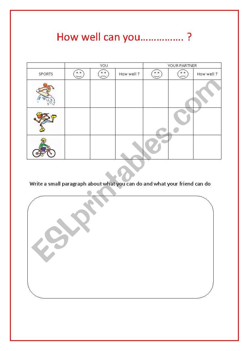 How well can you............? worksheet