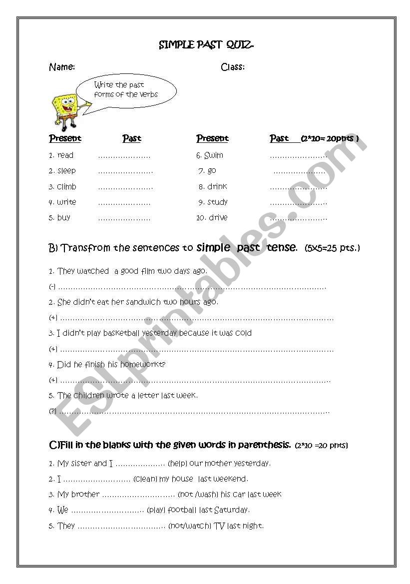 simple past tense worksheet