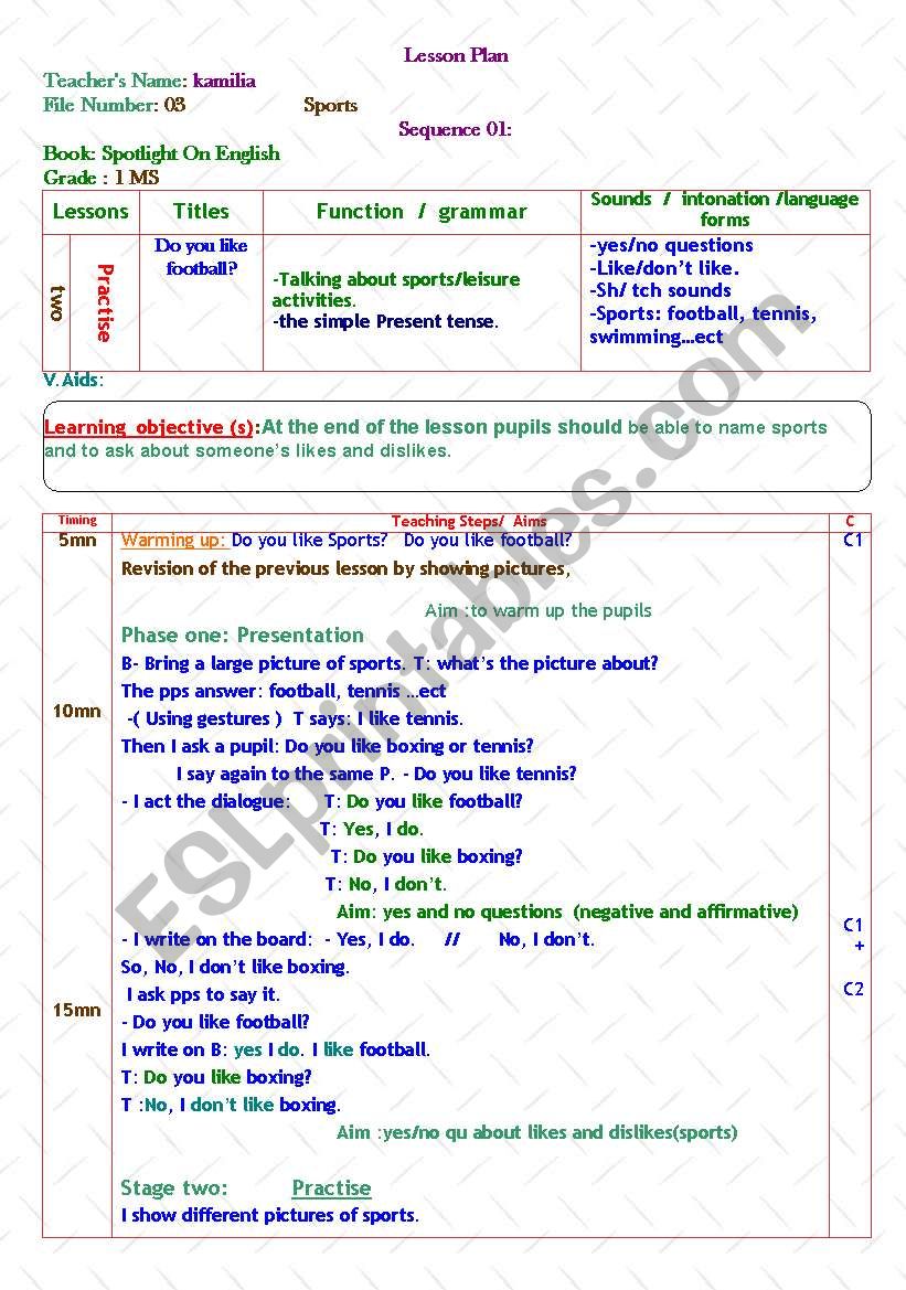 Do you like football?  worksheet