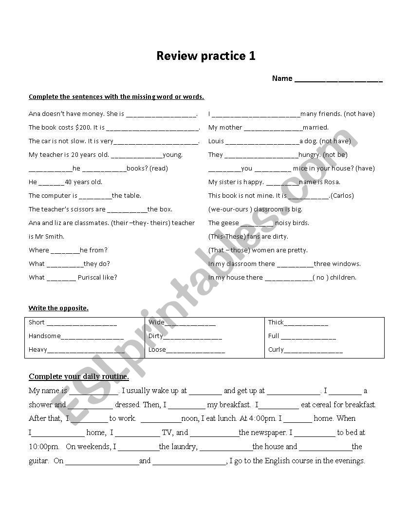 BASIC PRACTICE worksheet