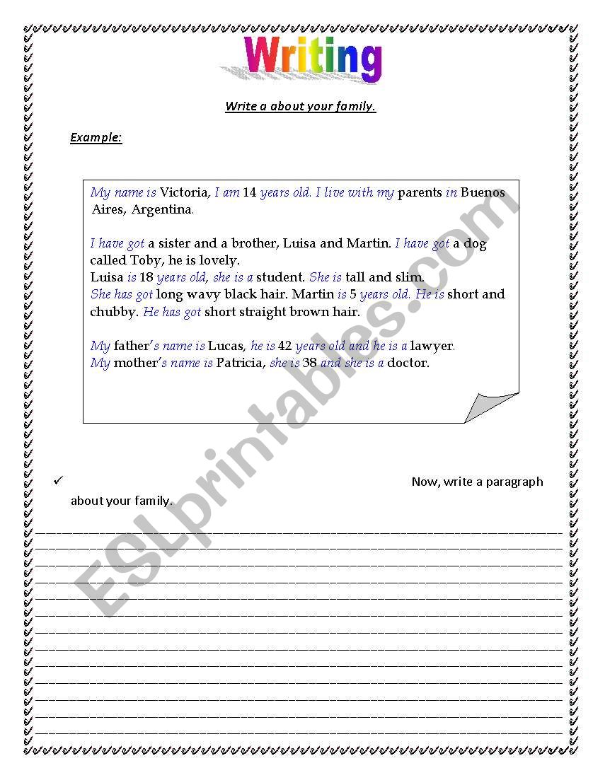 Write letter about your family - ESL worksheet by valhns