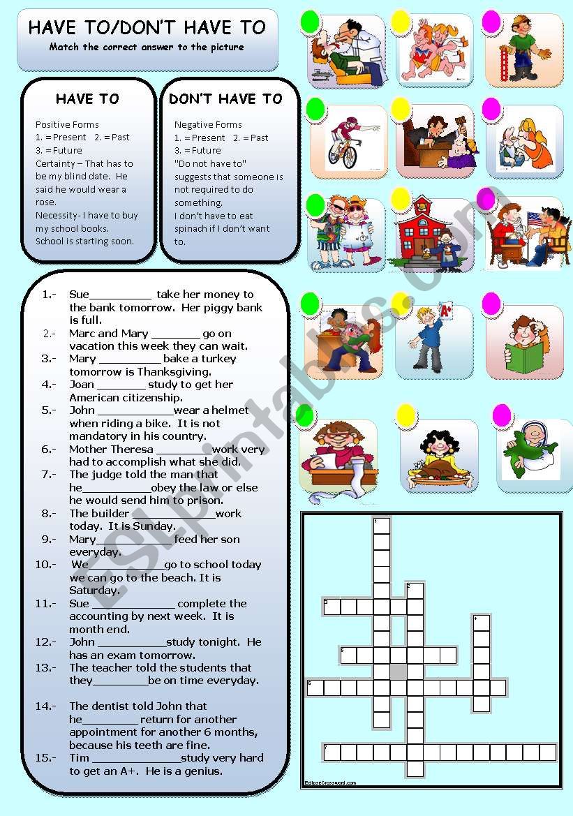 MODAL VERBS HAVE TO/DONT HAVE TO