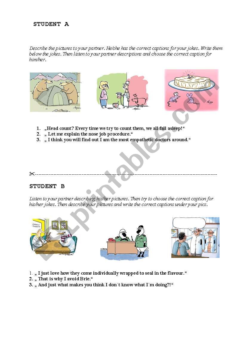 Match the jokes and captions worksheet