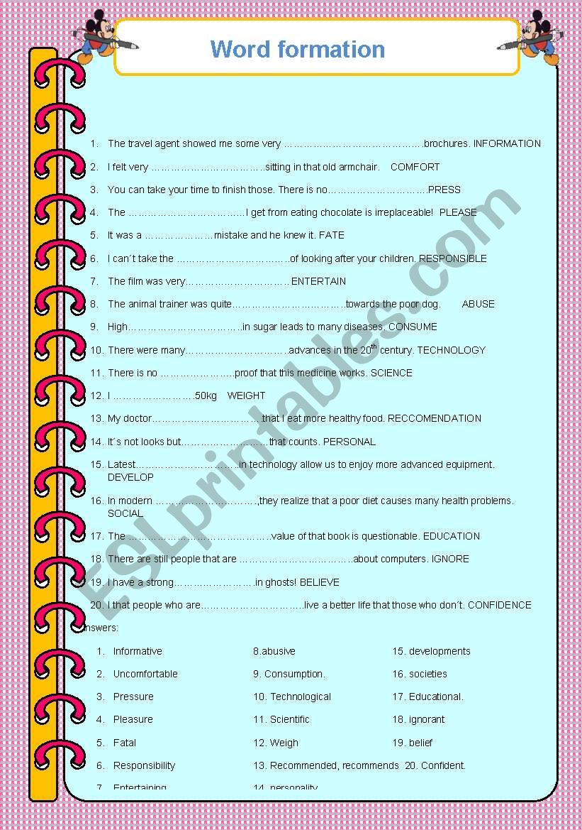 Word formation sentences with key