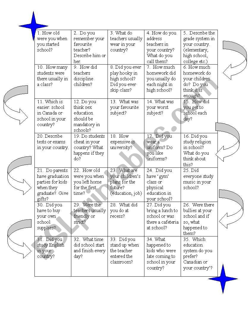 school board game  worksheet