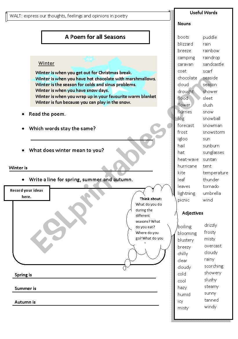 Weather Poem Writing Frame worksheet
