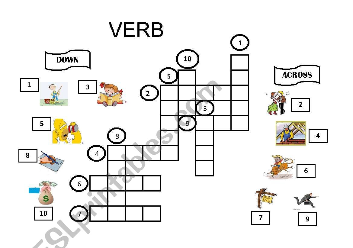Crossword about Verbs worksheet