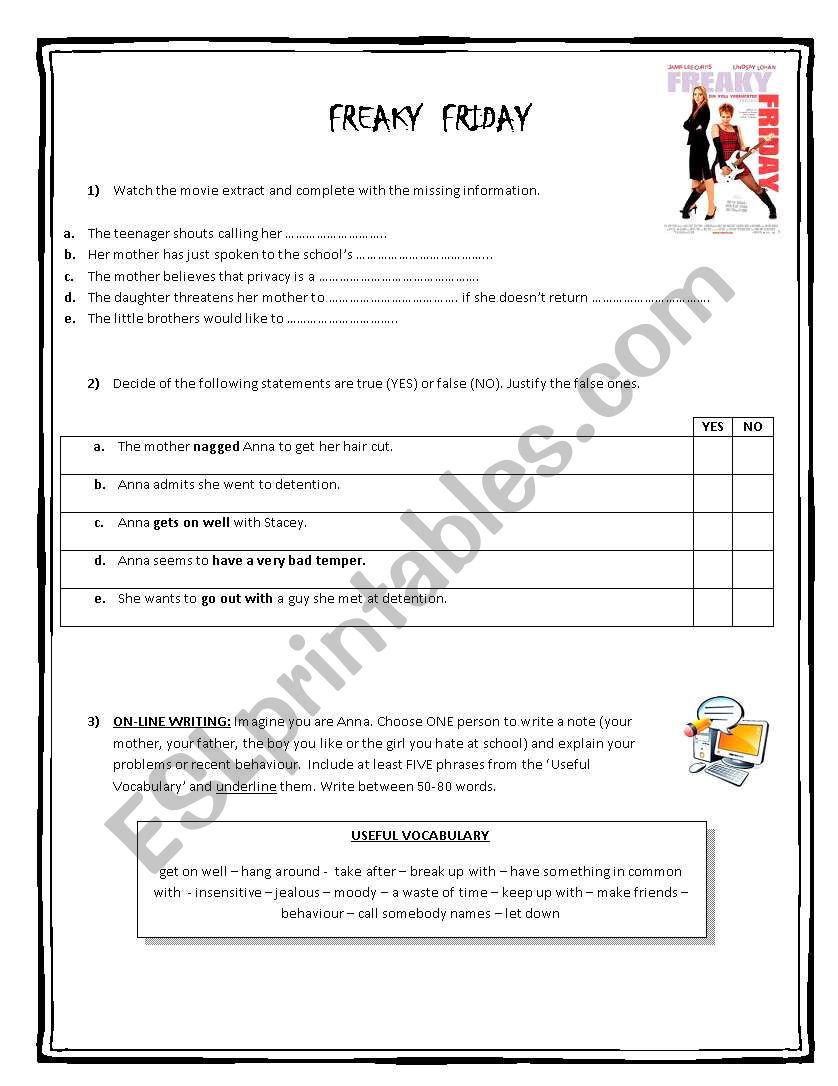 Freaky Friday worksheet