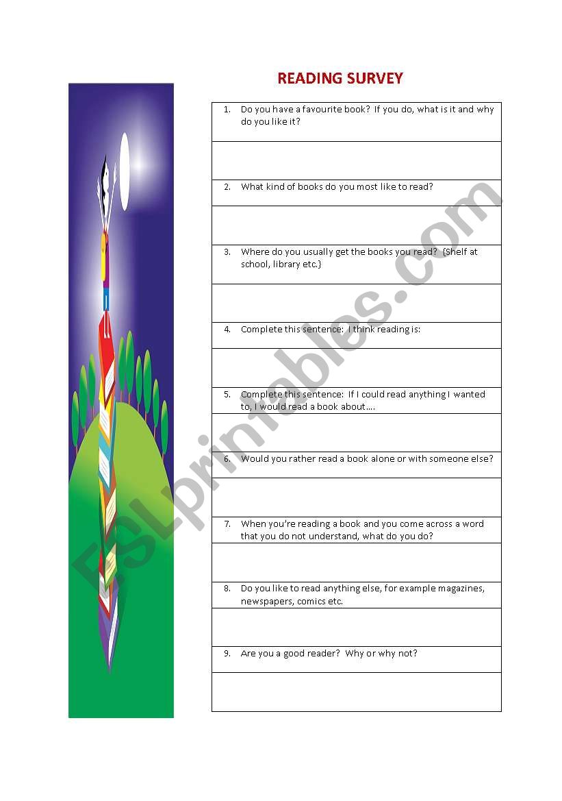 READING SURVEY worksheet