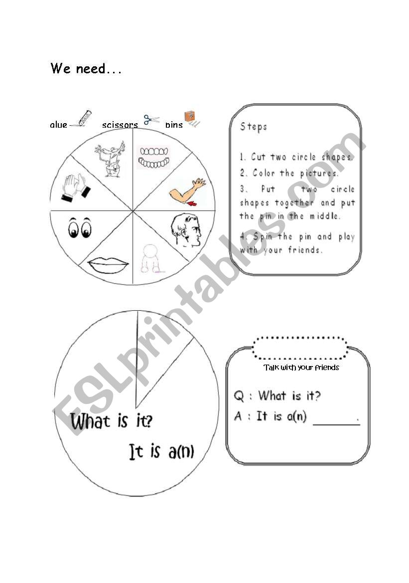 Body parts spin activity  worksheet
