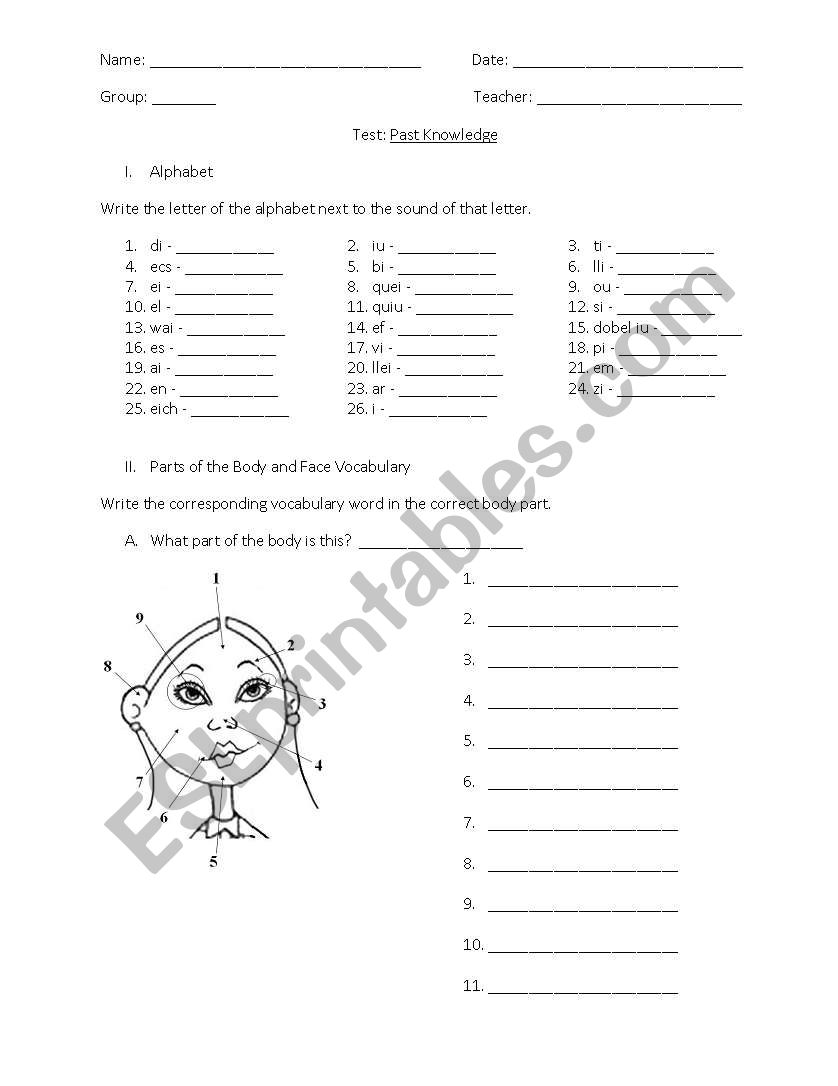 Past Knowledge worksheet