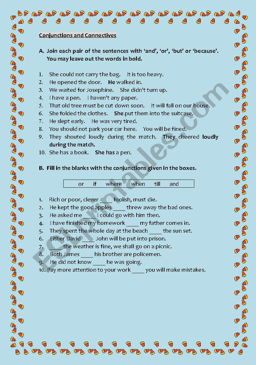 Conjunctions and Connectives worksheet