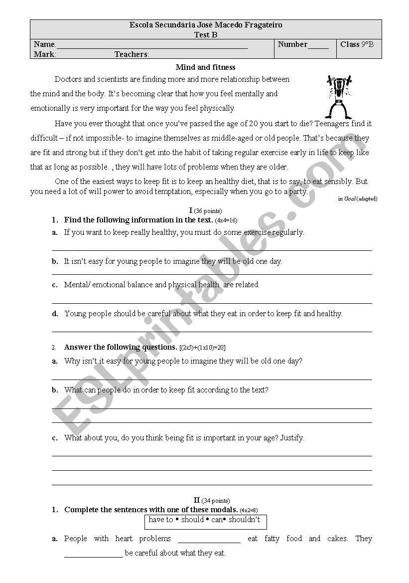 test- being fit worksheet