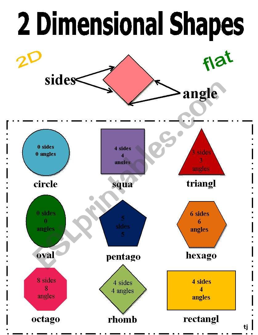 22 Dimensional Shapes - ESL worksheet by Tamberly With Regard To 2 Dimensional Shapes Worksheet