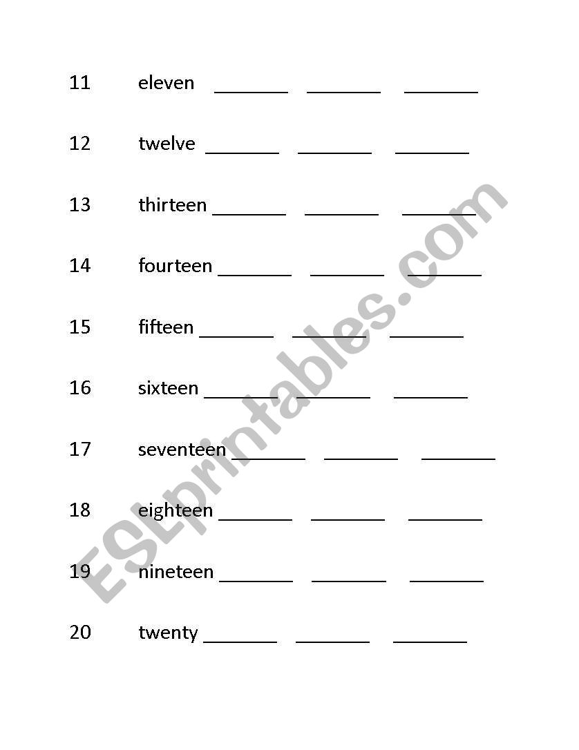 Handwriting and spelling: Copy number words 1-10