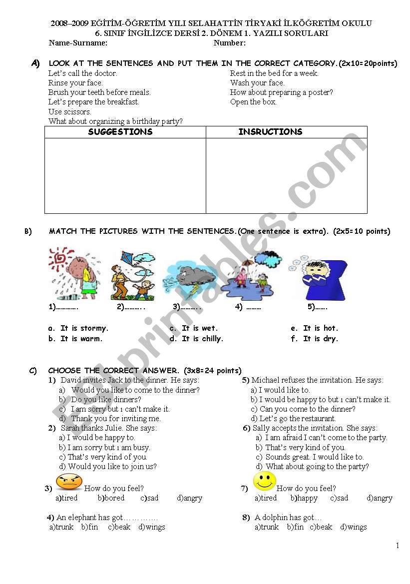 an exam for 6th grade worksheet