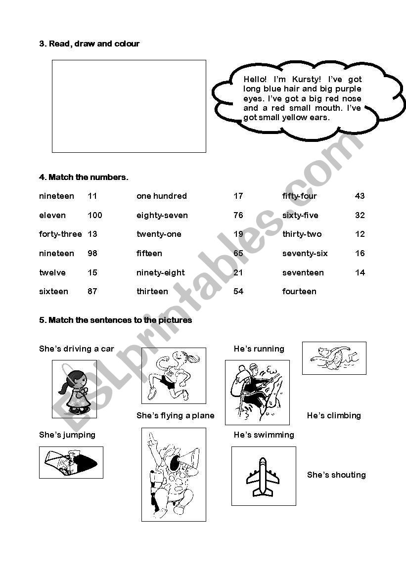 Colors, jungle, body parts worksheet