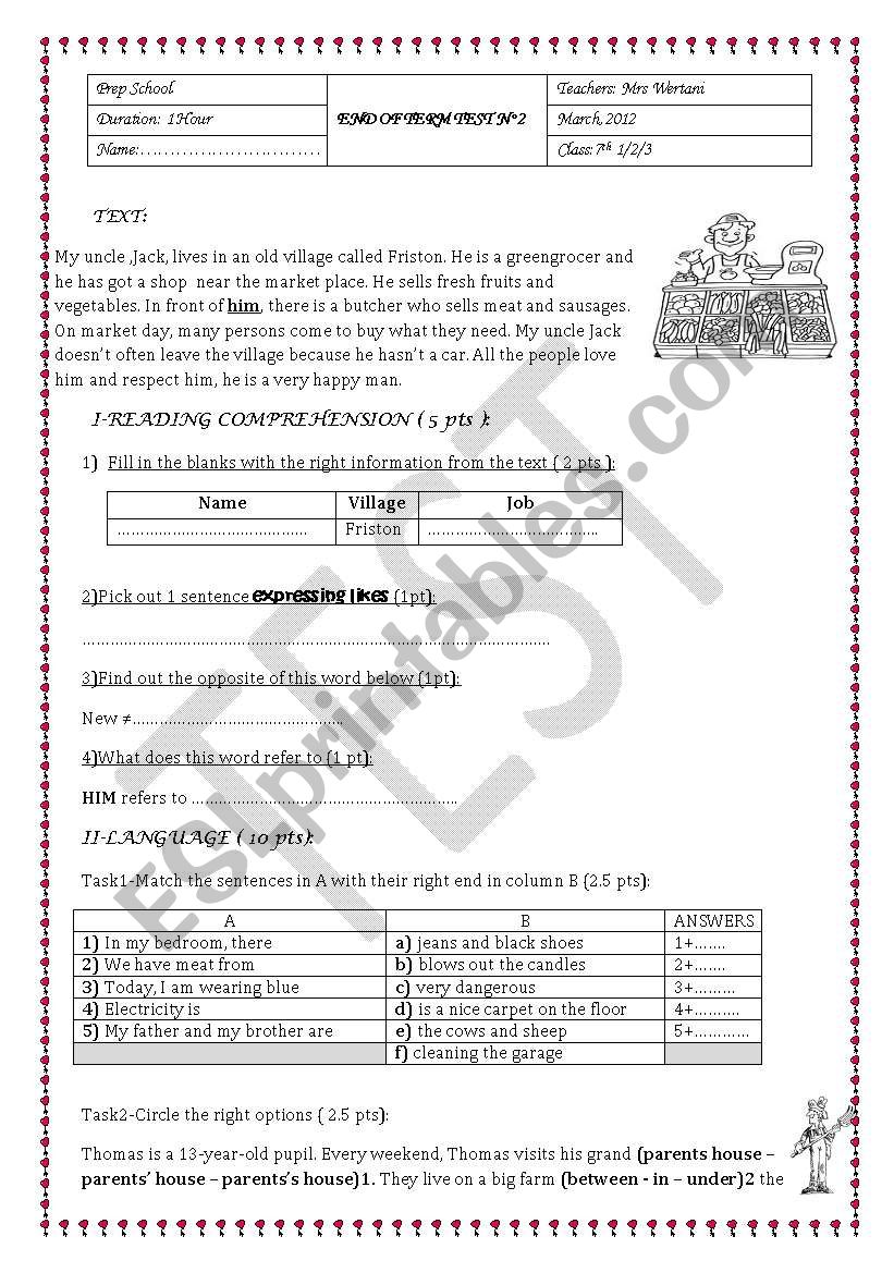 End of term test 2 for the 7th form