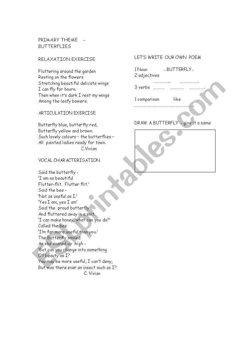 Butterfly theme worksheet