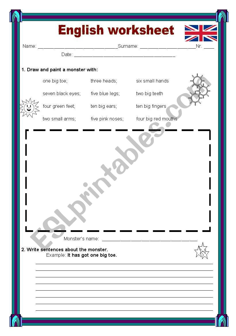 Draw and paint the monster worksheet