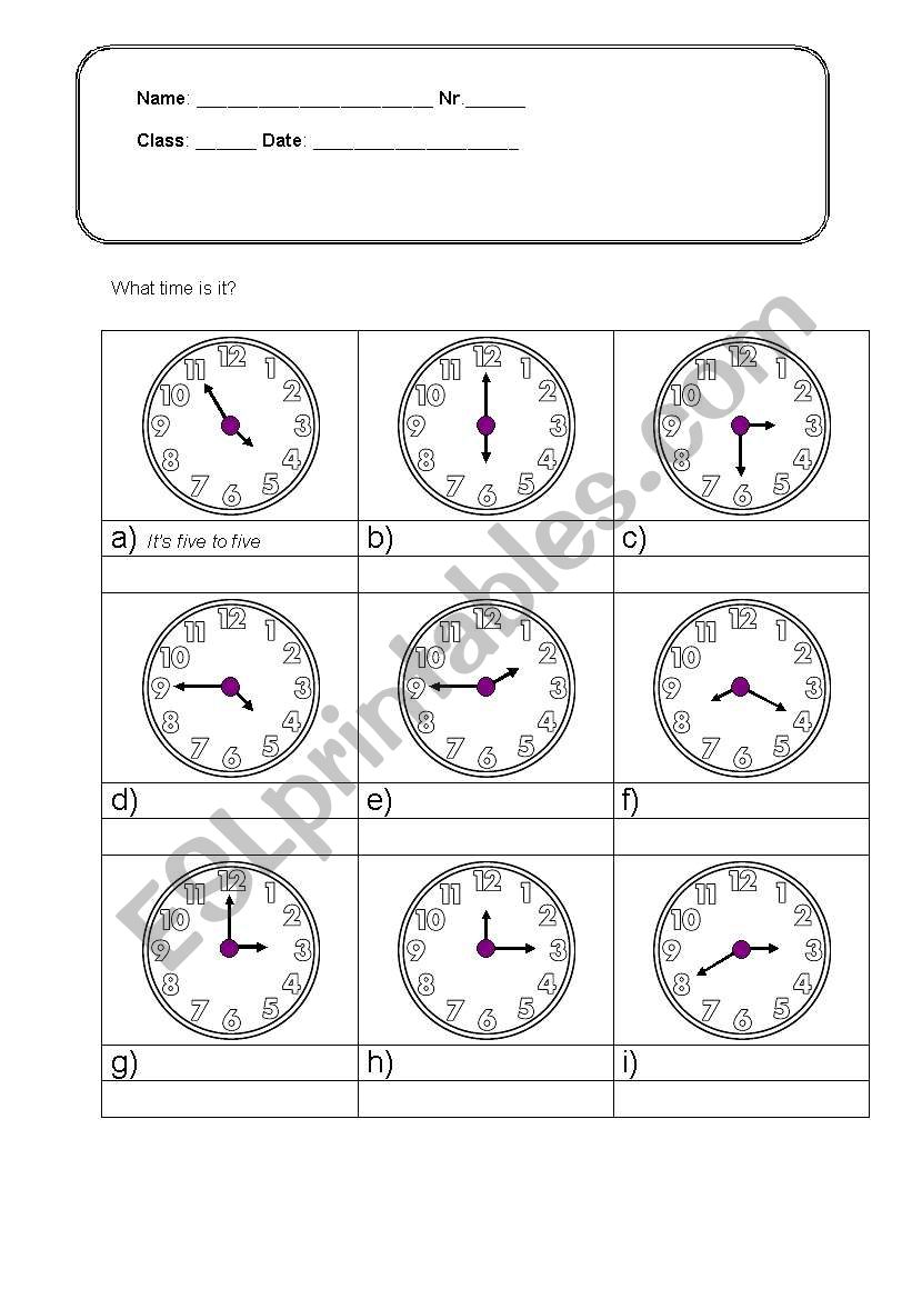 The time worksheet