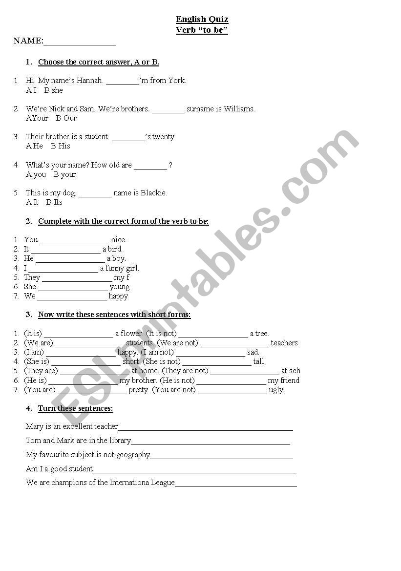 VERB TO BE worksheet