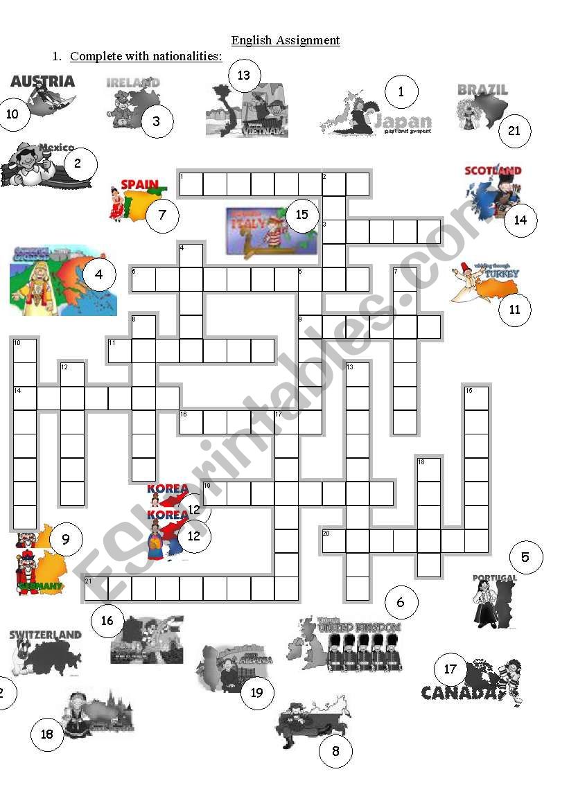 COUNTRIES AND NATIONALITIES worksheet