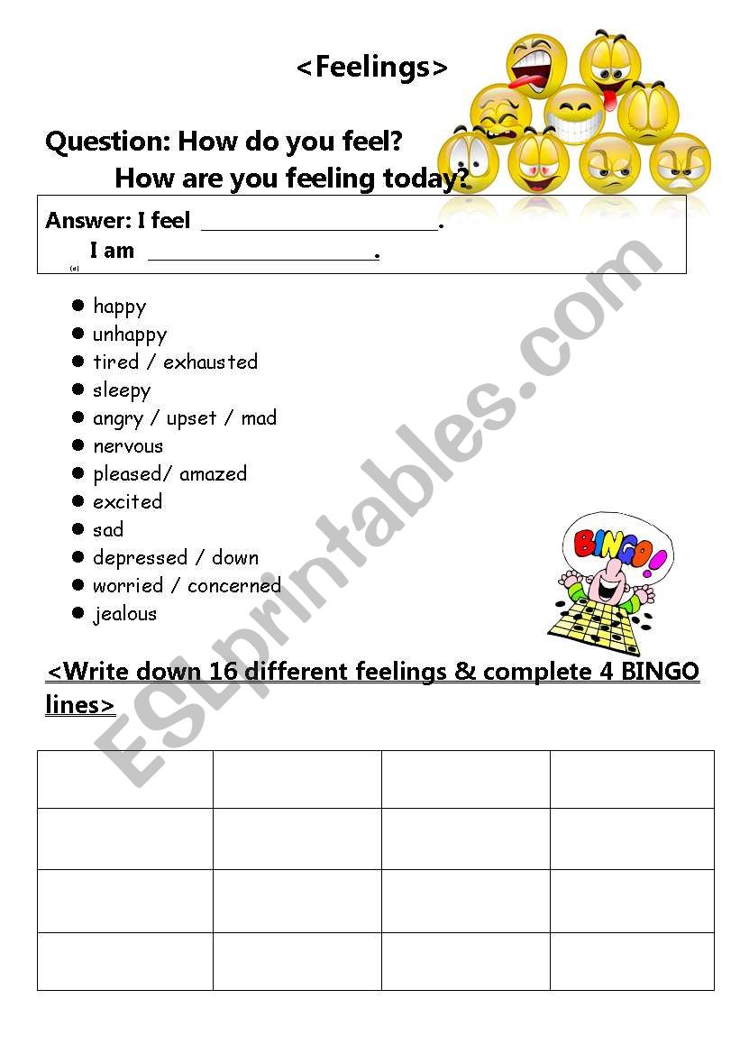 Feelings worksheet