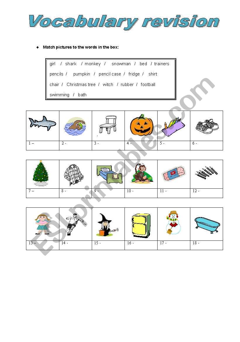 Vocabulary revision worksheet