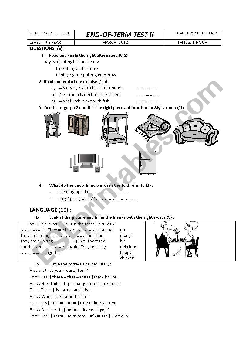 End of term test 2 worksheet