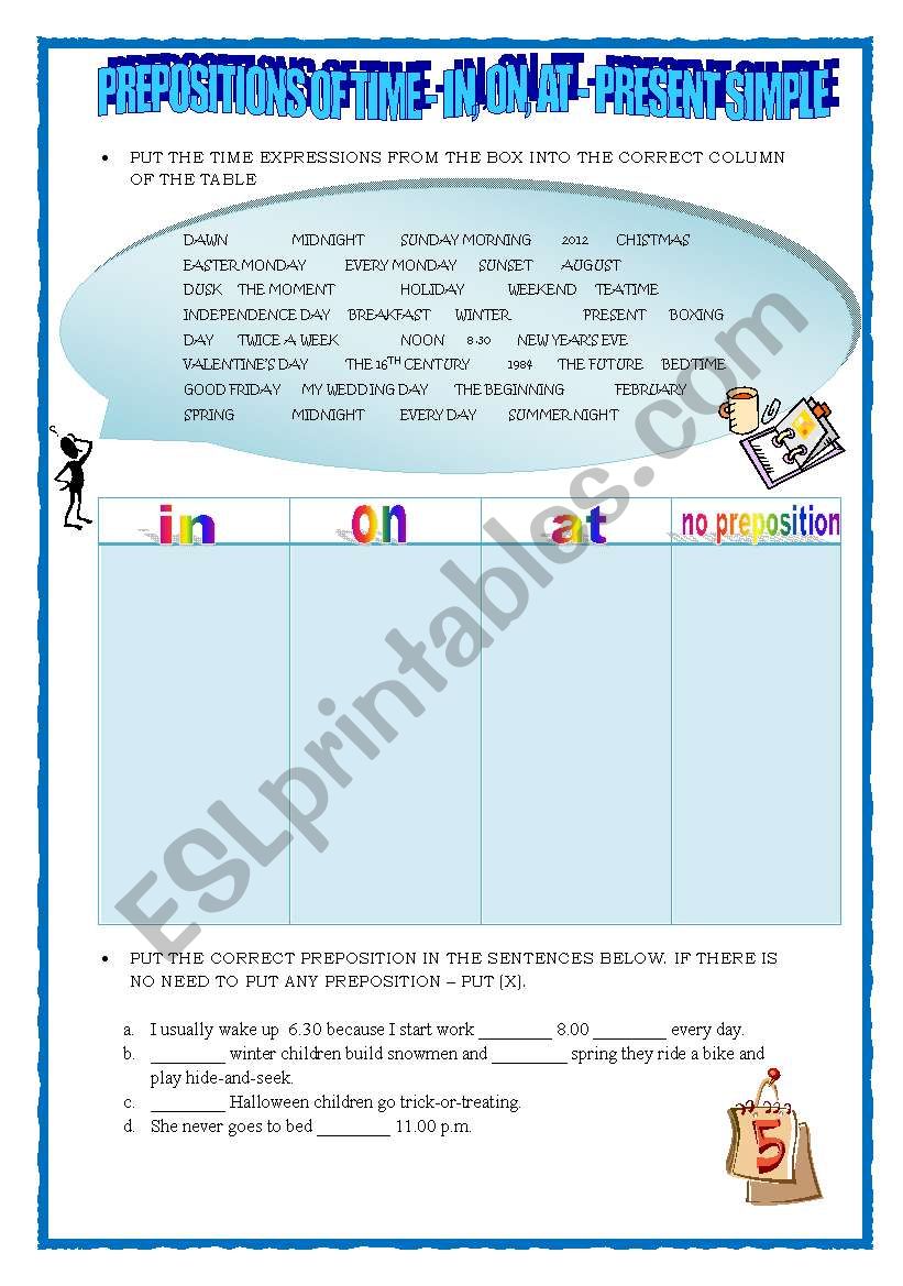 PRESENT SIMPLE & PREPOSITIONS OF TIME 