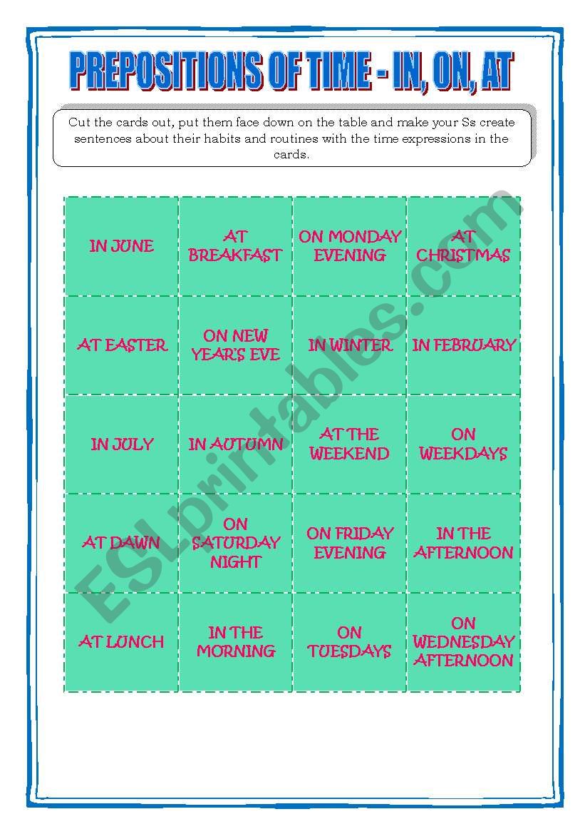 PREPOSITIONS OF TIME  worksheet