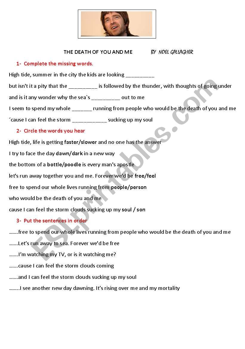 Song activity. THE DEATH OF YOU AND ME by Noel Gallagher