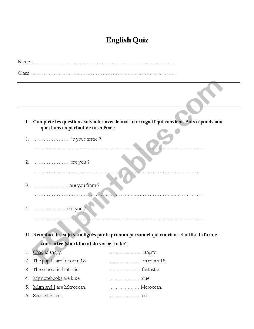 Elementary test worksheet