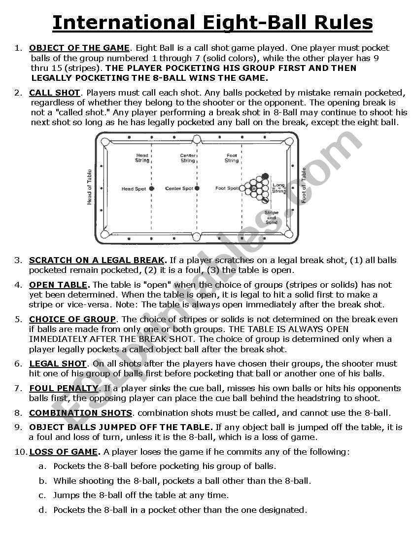 Eight Ball Rules worksheet