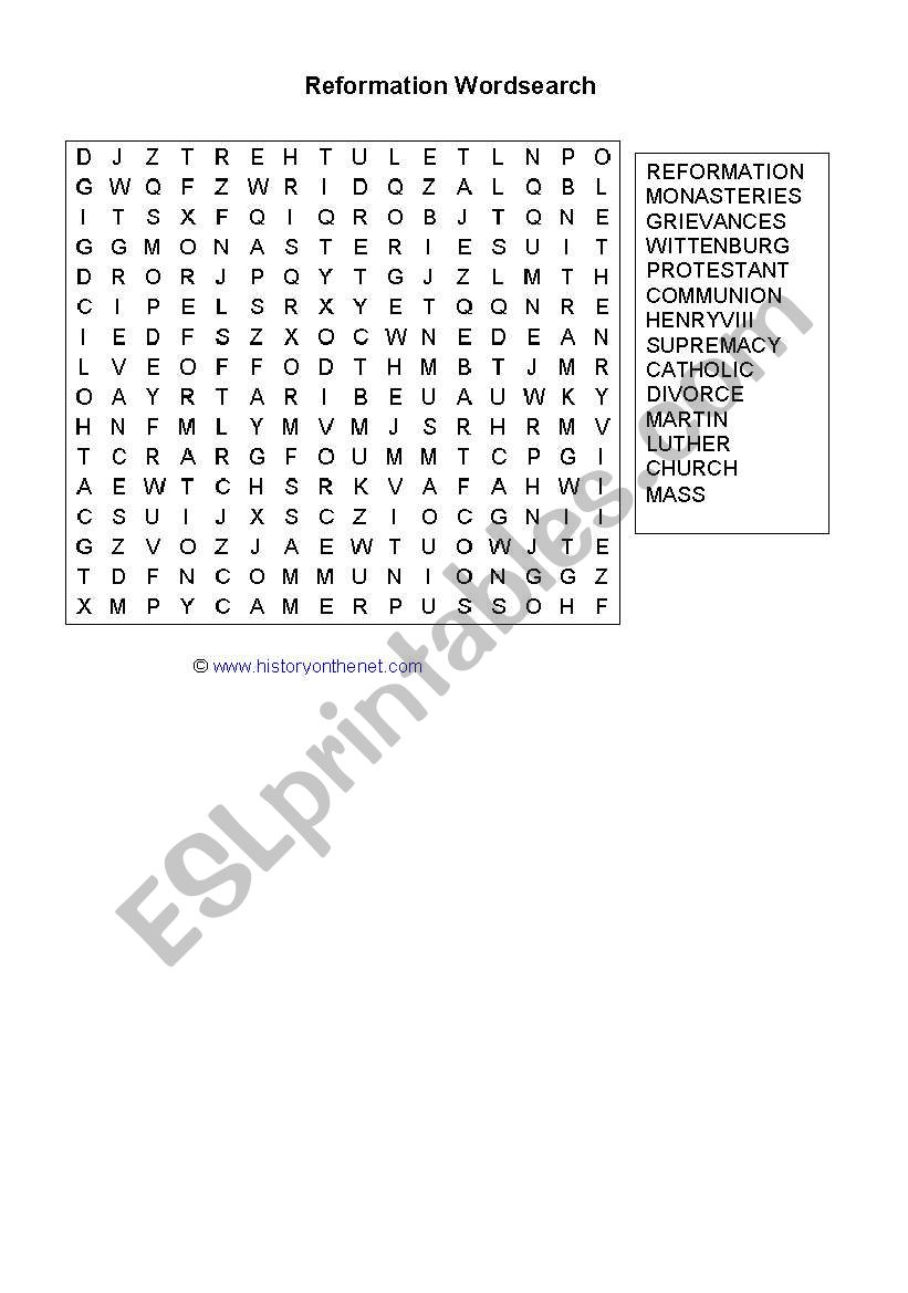 Renaissance Wordsearch worksheet