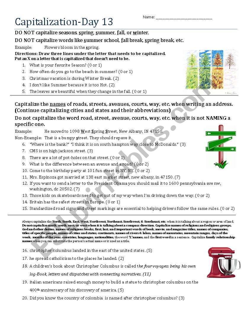 Capitalization- Day 13 (seasons and addresses)