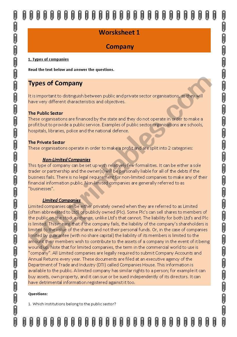 Business And Company Esl Worksheet By Zvarikova